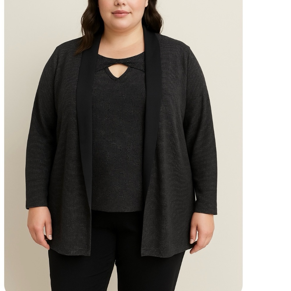 Catherines Any Wear Black Gray Twist Tank Top Open Chiffon Back Cardigan 4X
